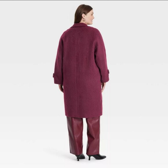 Women's Double Breasted Cocoon Overcoat - Universal Thread Maroon M - Picture 2 of 4
